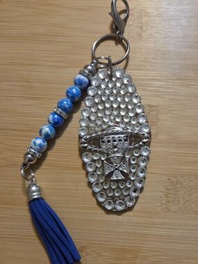 Crystal & Blue Bead Tassel Keychain
